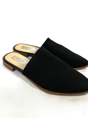 Steven New York Black Knit Mules Pointed Toe Slip On Flats 8.5